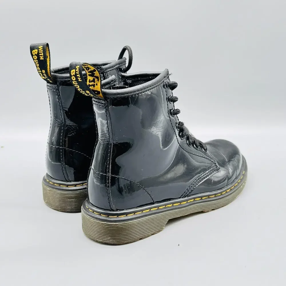 Dr Martens Boots Kids 2 Black Patent Leather 1460 Combat Lace Up Side Zip Youth